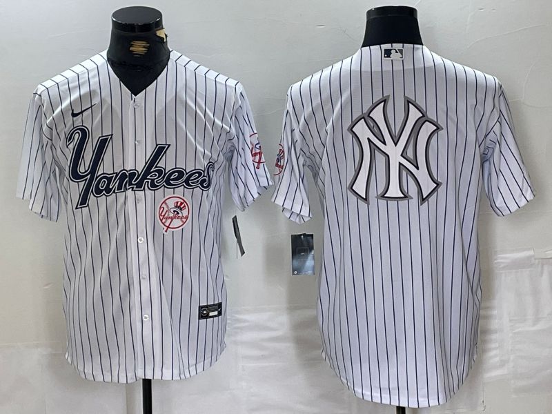 Men New York Yankees Blank White stripe Three generations joint names Nike 2024 MLB Jersey style 14->new york yankees->MLB Jersey